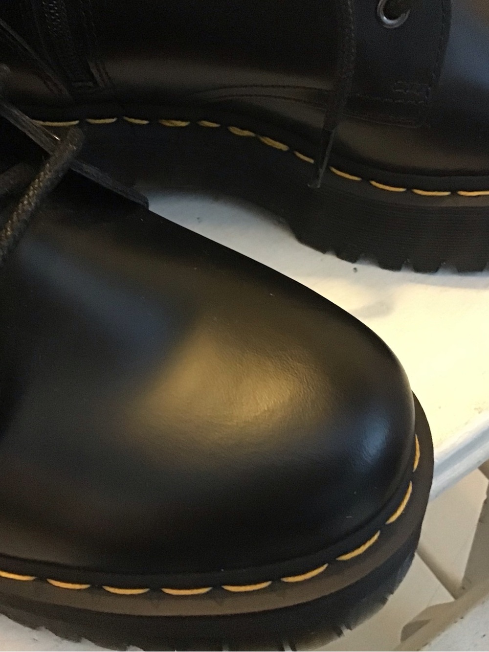 NWOT Dr. Martens Black Leather JadonPlatform Lace-Up Boots with Yellow Stitching - Picture 13 of 13